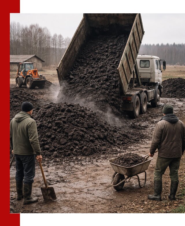 Доставка низинного торфа с разгрузкой и доставкой в Устях-Лабинске