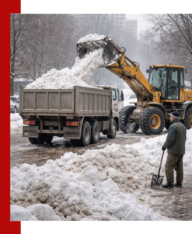 Вывоз снега грузовой техникой в Устях-Лабинске оперативно и чисто