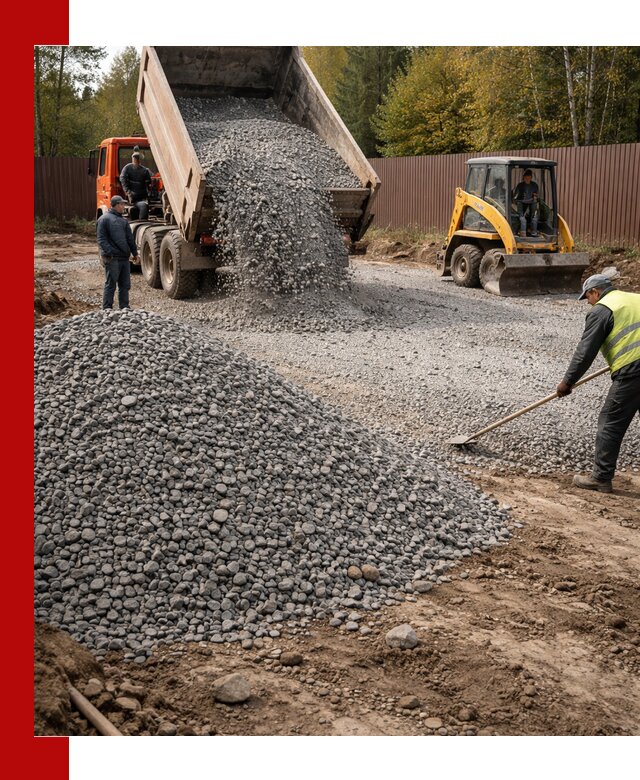 Отсыпка участка щебнем с доставкой и уплотнением в Устях-Лабинске