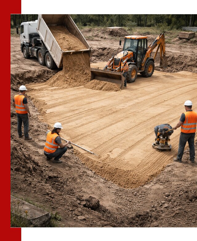 Устройство песчаной подушки для фундаментов и дорог в Устях-Лабинске